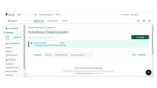 create an account in MongoDB Atlas